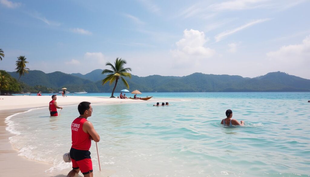 keamanan di Pantai Trunk Bay